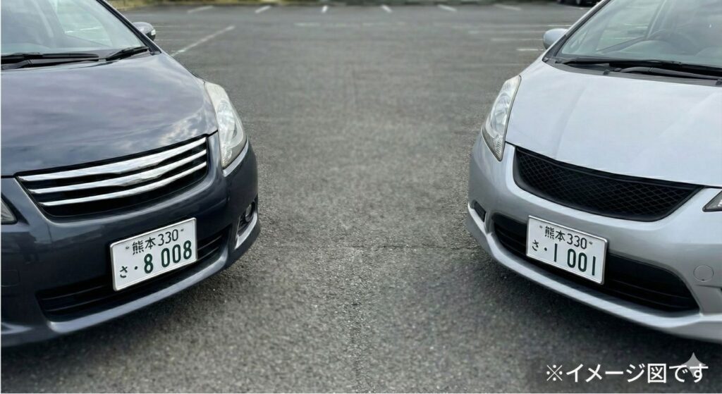 ナンバーのイメージ図。8008と1001のミラーナンバーがそれぞれプレートに記載されている。